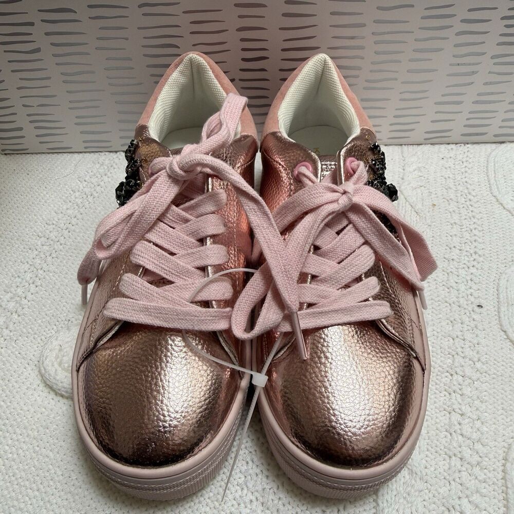 Kurt Geiger London Mini Laney Eye Sneakers Girls Size 3 Pink Lace Up Shoes - Picture 2 of 11